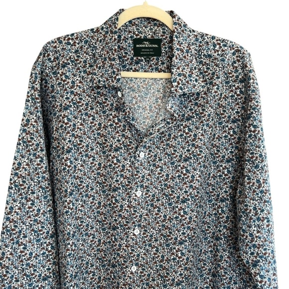 Rodd & Gunn Floral Button Front Long Sleeve Shirt Blue Brown XXL Spring Preppy - Picture 2 of 5